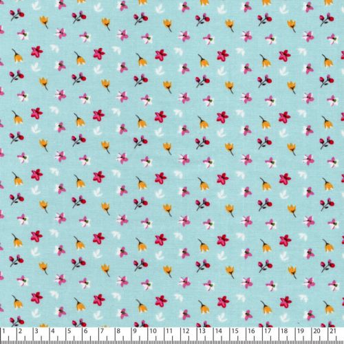 Tissu coton imprimé fleuri fond bleu