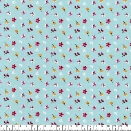 Tissu coton imprimé fleuri fond bleu
