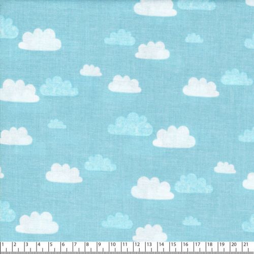 Tissu summer clouds bleu 100% coton larg 110 cm