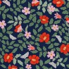 Tissu viscose strawberry fields fond bleu Rifle Paper Co