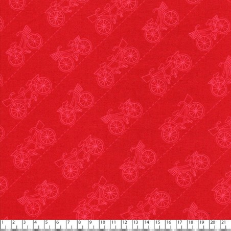 Tissu coton vélos dans les Alpes fond rouge