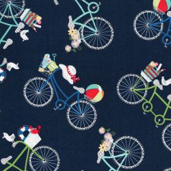 Tissu coton vélos champêtres fond bleu