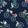 Tissu coton vélos champêtres fond bleu Tissu coton vélos champêtres fond bleu