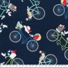 Tissu coton vélos champêtres fond bleu Tissu coton vélos champêtres fond bleu