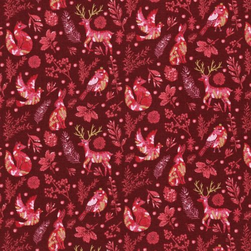 Tissu coton winter dreams fond bordeaux