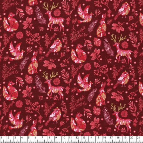 Tissu coton winter dreams fond bordeaux