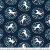 Tissu licornes en médaillon fd bleu 100% coton larg 110 cm Tissu licornes en médaillon fd bleu 100% coton larg 110 cm