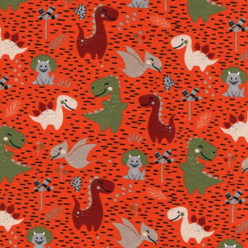 Tissu jersey dinosaures fond orange