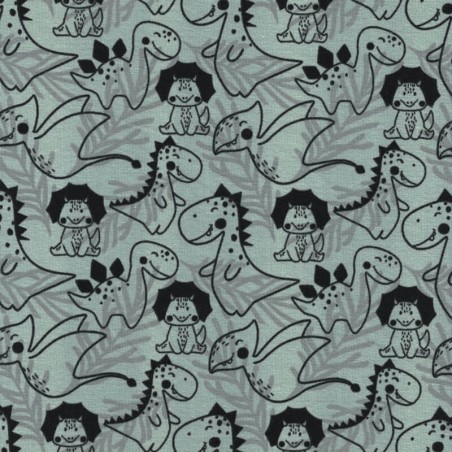 Tissu jersey dinosaures fond bleu