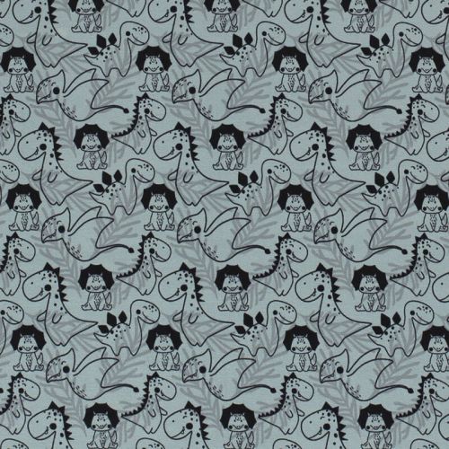 Tissu jersey dinosaures fond bleu