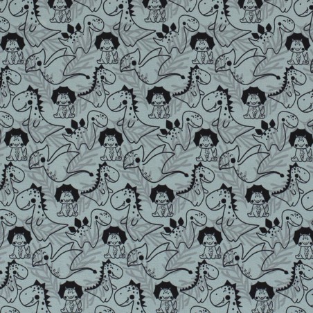 Tissu jersey dinosaures fond bleu