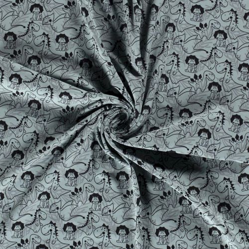Tissu jersey dinosaures fond bleu