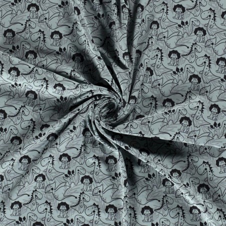 Tissu jersey dinosaures fond bleu