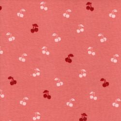 Tissu jersey cerises glitter fond rose Poppy