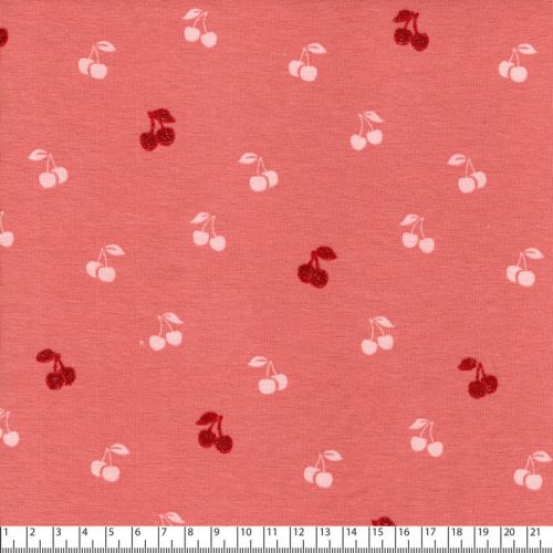 Tissu jersey cerises glitter fond rose Poppy