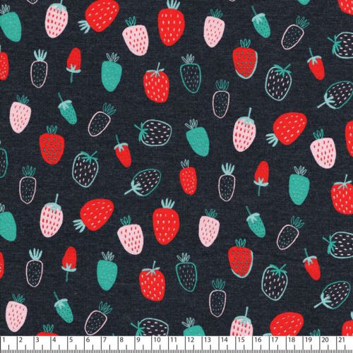 Tissu jersey Strawberry fond gris foncé Poppy