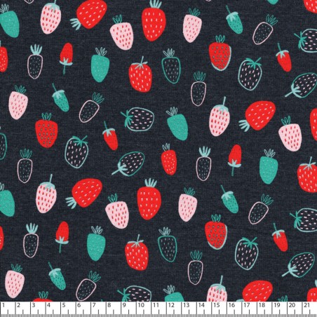 Tissu jersey Strawberry fond gris foncé Poppy