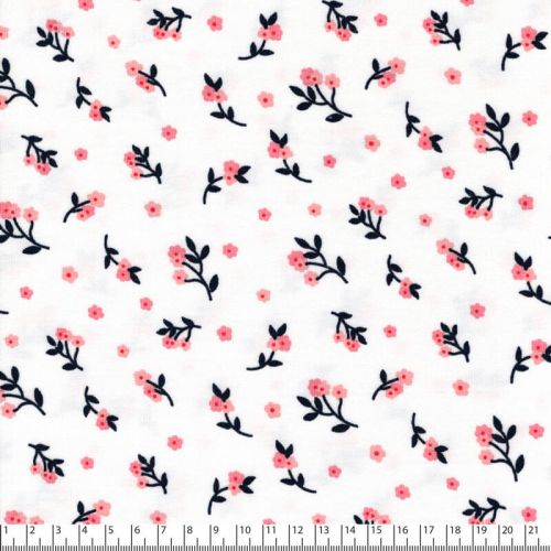 Tissu jersey fleurs fond blanc