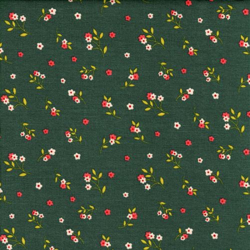 Tissu jersey fleurs fond vert