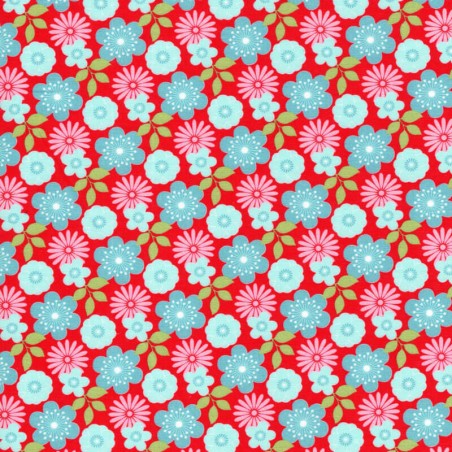 Tissu washi floral fond rouge