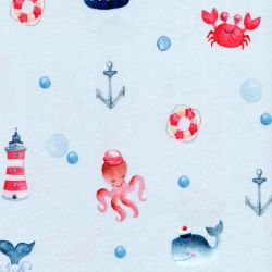 Tissu jersey Sea you later fond bleu Poppy