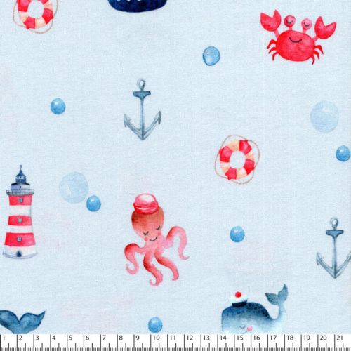Tissu jersey Sea you later fond bleu Poppy