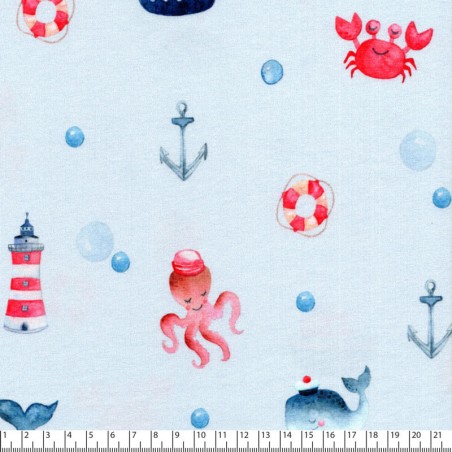 Tissu jersey Sea you later fond bleu Poppy