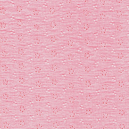 Tissu gaze broderie anglaise rose