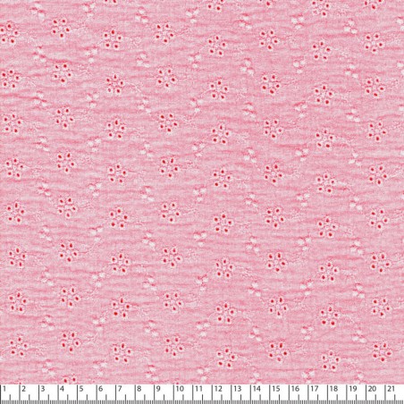 Tissu gaze broderie anglaise rose