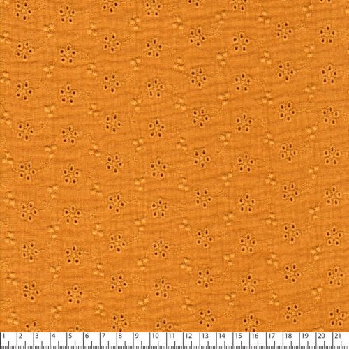 Tissu gaze broderie anglaise moutarde