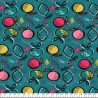 Tissu jersey fruits fond turquoise Tissu jersey fruits fond turquoise