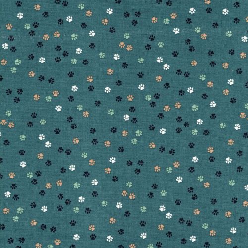 Tissu pattes de chats fond vert