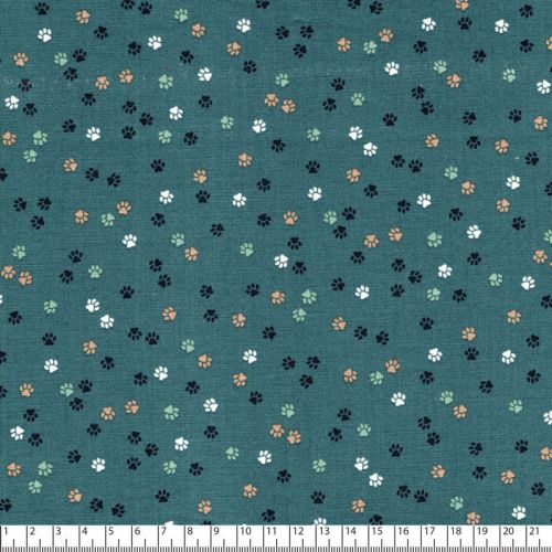 Tissu pattes de chats fond vert