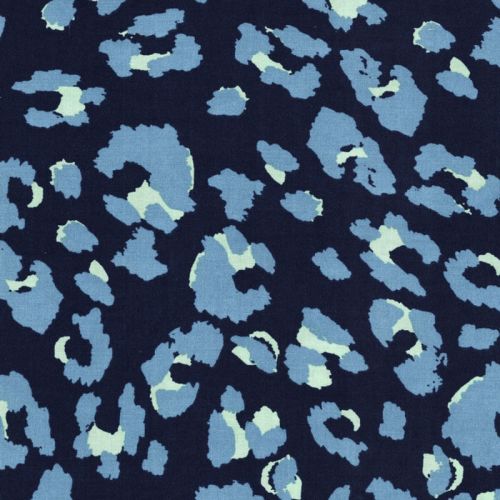 Tissu viscose léopard fond bleu marine