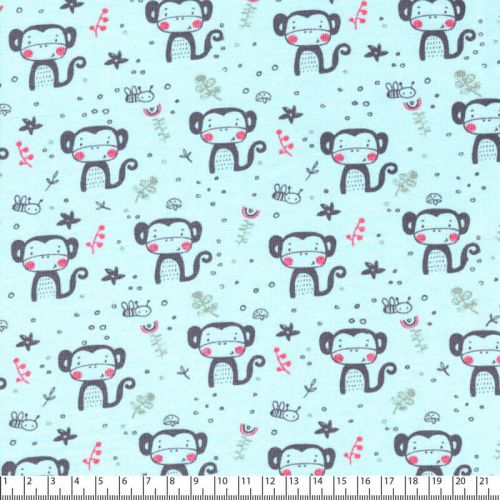 Tissu jersey Monkey fond bleu