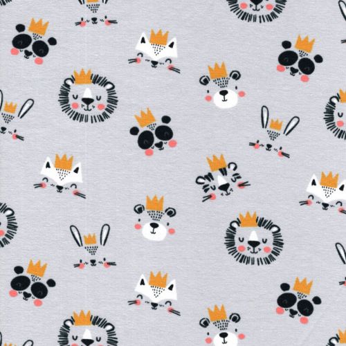 Tissu jersey king animal fond gris