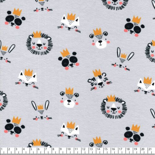 Tissu jersey king animal fond gris