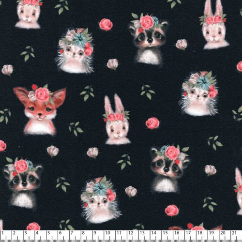 Tissu jersey Woodland animal digital fond bleu marine Poppy