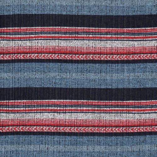 Tissu maille rayé rouge bleu 94%pol/6%el larg 145 cm