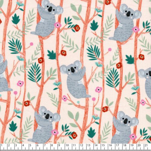 Tissu coton koalas fond rose pâle Dashwood