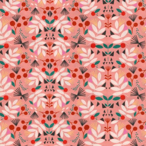 Tissu coton fleurs et fruits fond rose Dashwood