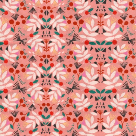 Tissu coton fleurs et fruits fond rose Dashwood