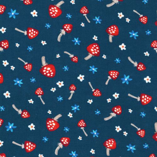 Tissu coton champignons fond bleu marine Michael Miller