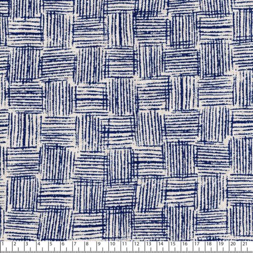 Tissu toile coton mélangé carreaux rayures bleu