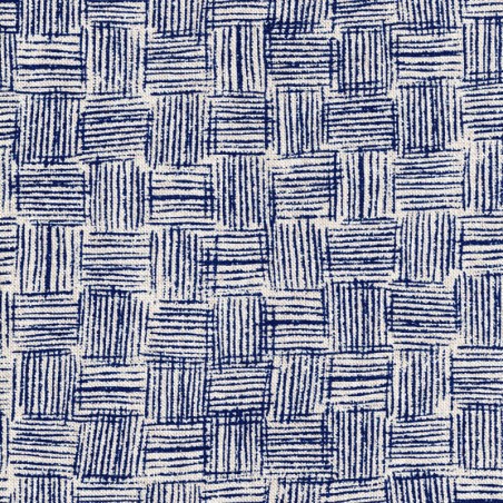 Tissu toile coton mélangé carreaux rayures bleu