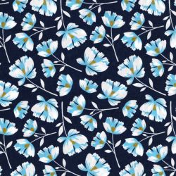 Tissu coton fleurs fond bleu