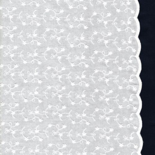 Tissu coton avec bordures et fleurs blanches brodées 
