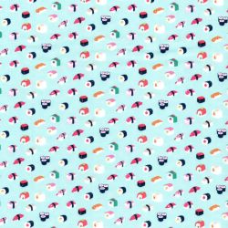 Tissu coton mini sushis fond céladon