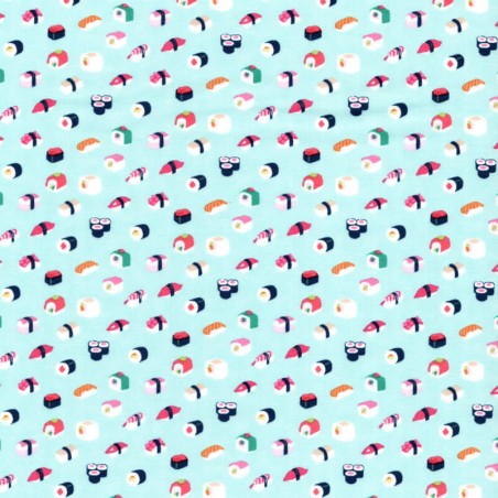 Tissu coton mini sushis fond céladon