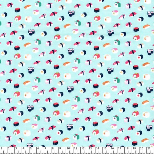 Tissu coton mini sushis fond céladon